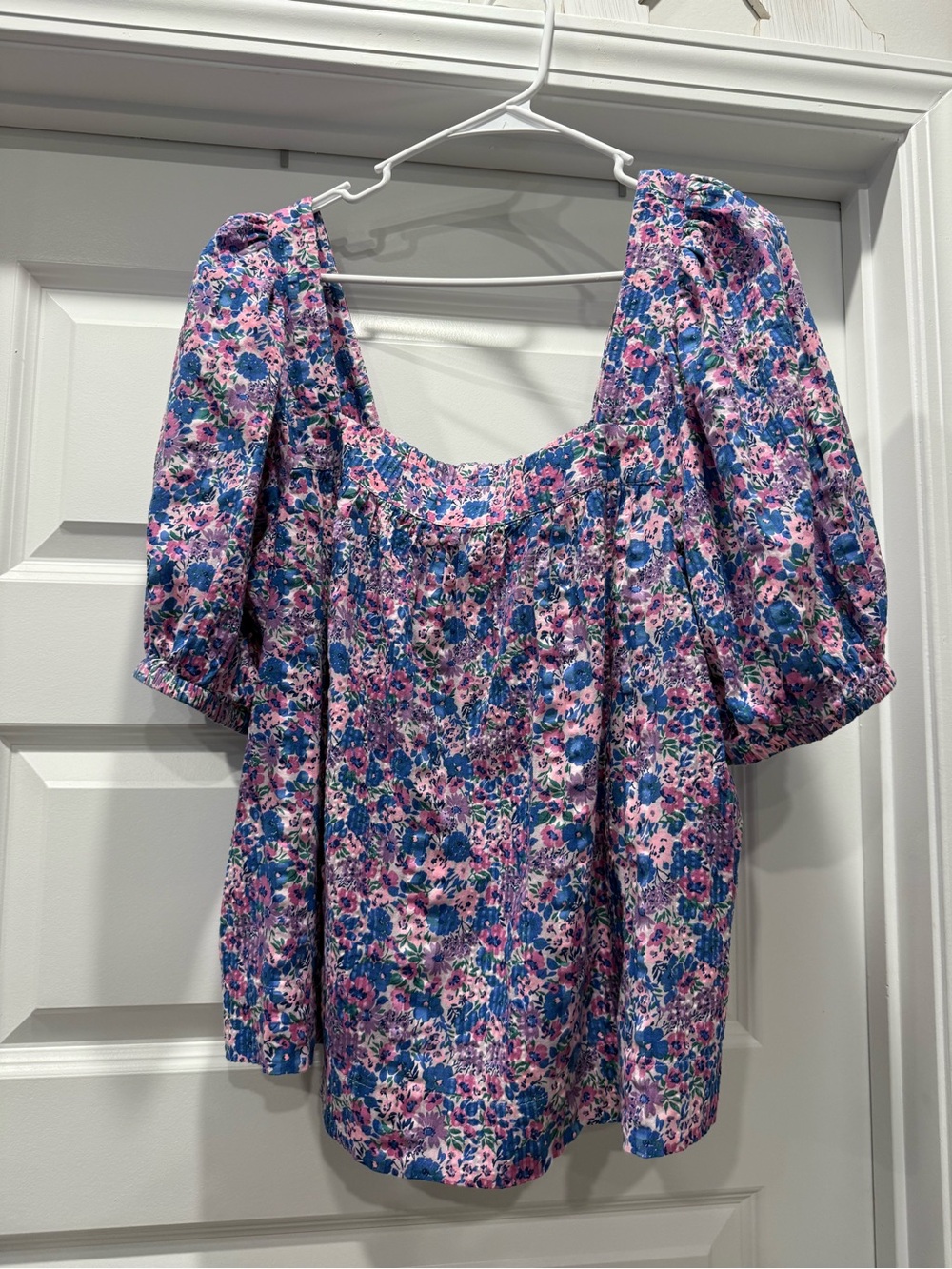 Vineyard Vines Pink Floral Puff Sleeve Square Neck Top